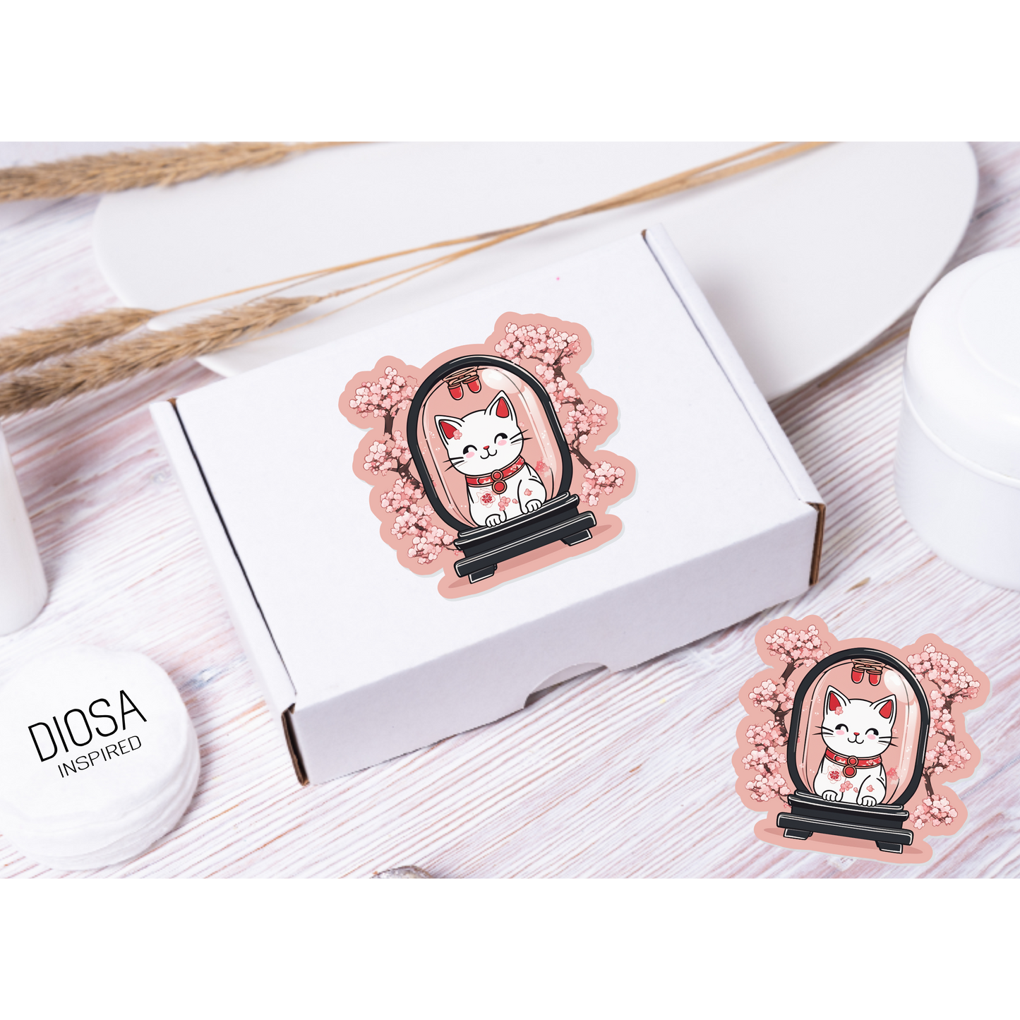 Lucky Cat in Lantern Sticker