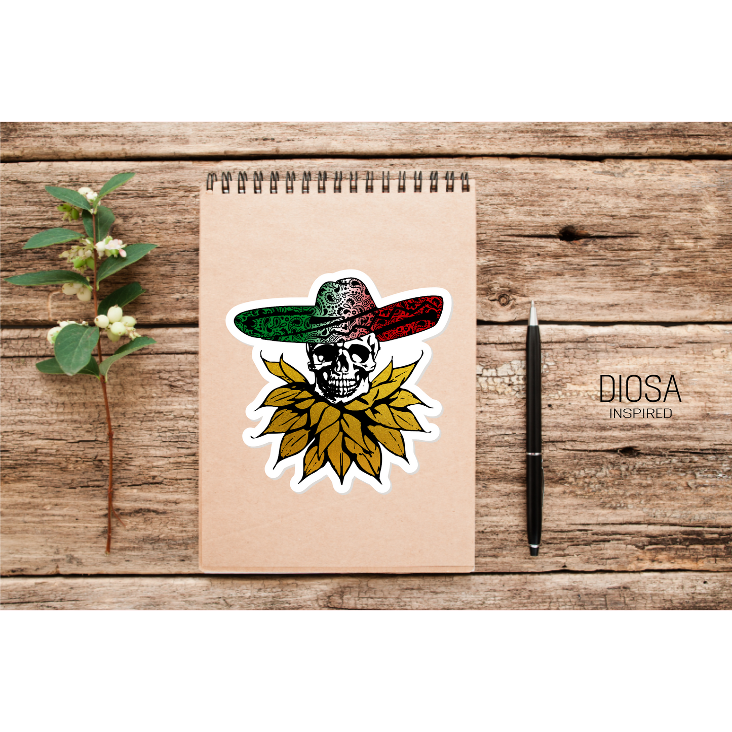 Mexican Flag Sombrero Skull Sticker